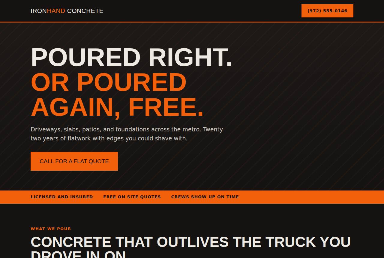 Ironhand Concrete demo website