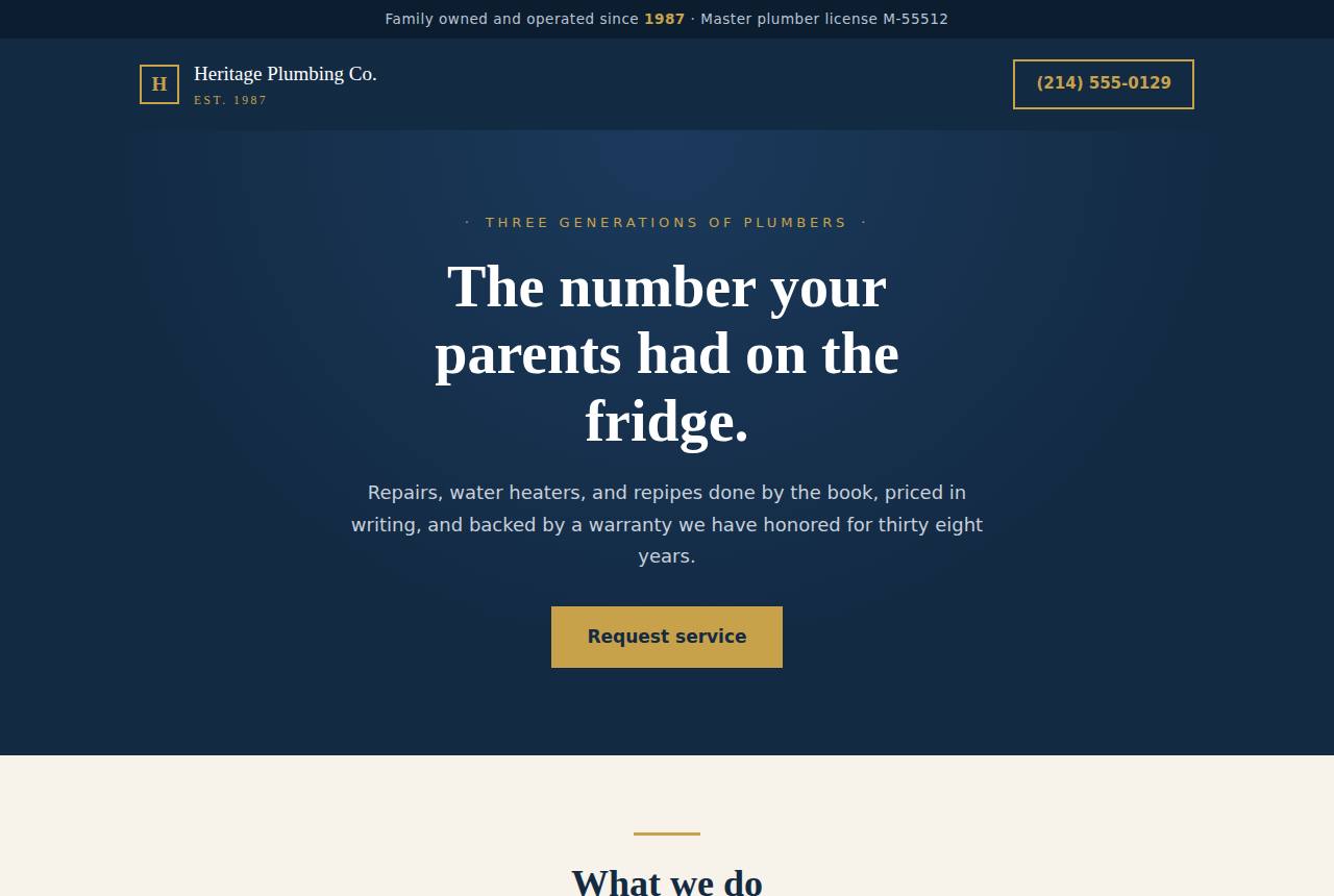Heritage Plumbing demo website