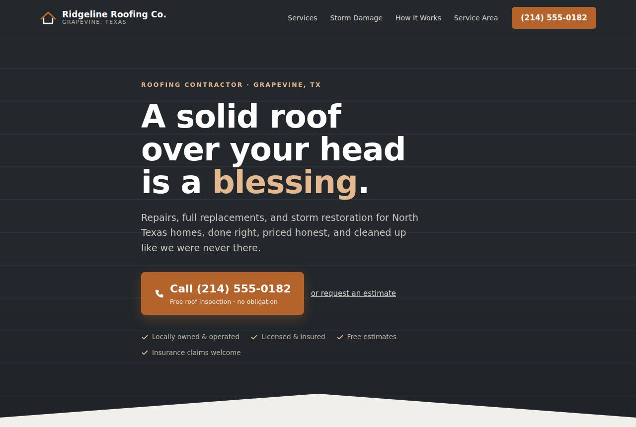 Ridgeline Roofing demo website